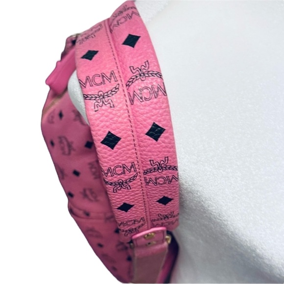 MCM Large Pink Visetos Studded Leather Backpack - Picture 4 of 9